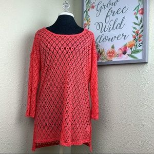 Pink Coral Lace Trim -Long Sleeve Tunic